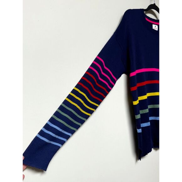 SUNDRY Merino Wool/Cashmere Navy Striped Lightweight Sweater, Sz XS - Picture 2 of 7